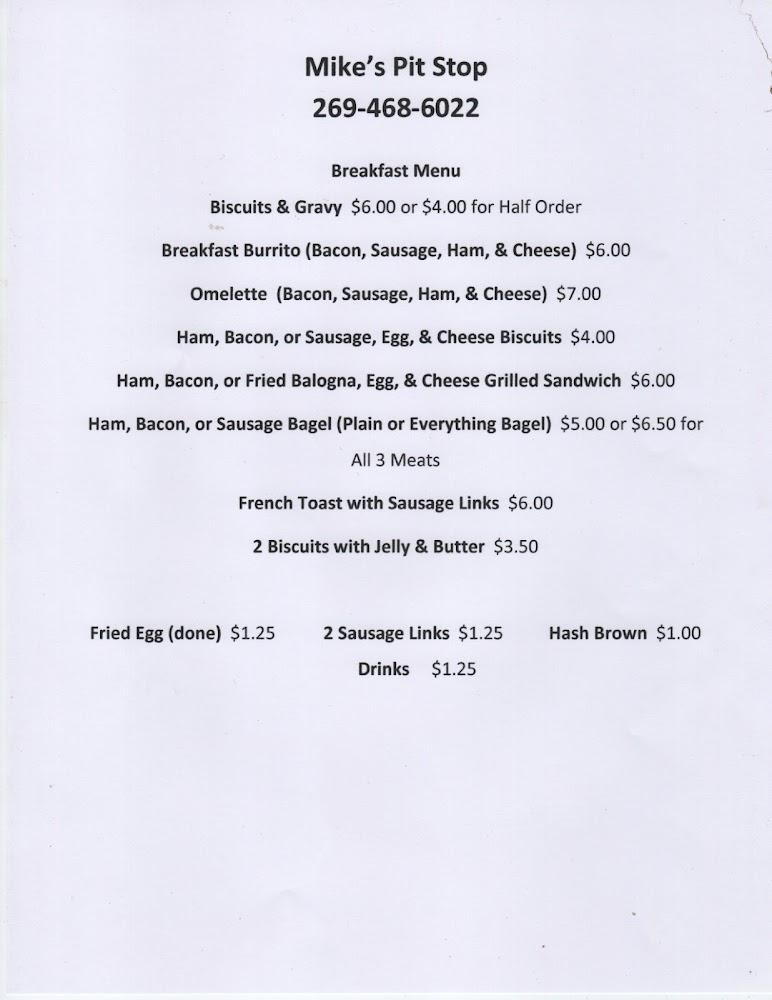 Mike's pit stop Menu image 1