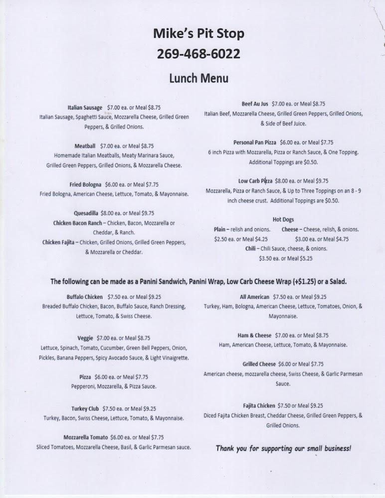 Mike's pit stop Menu image 2